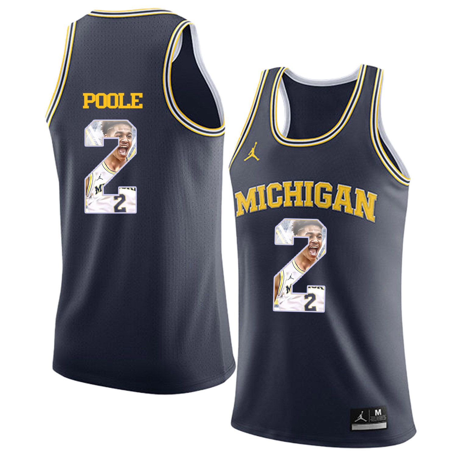 Men Jordan University of Michigan Basketball Navy #2 Poole Fashion Edition Customized NCAA Jerseys